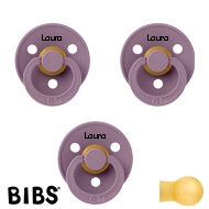 BIBS Colour Schnuller mit Namen, Gr. 2, 3 Mauve, Rund Latex, (3er Pack)